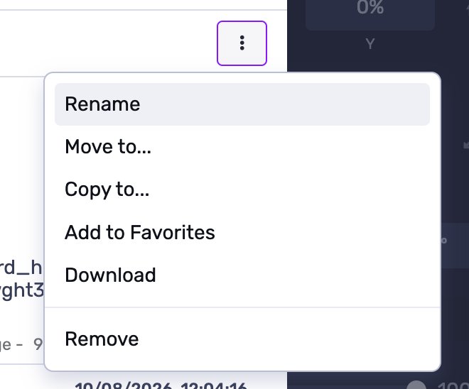 Actions menu with Rename, Move to, Copy to, Add to Favorites, Download and Remove