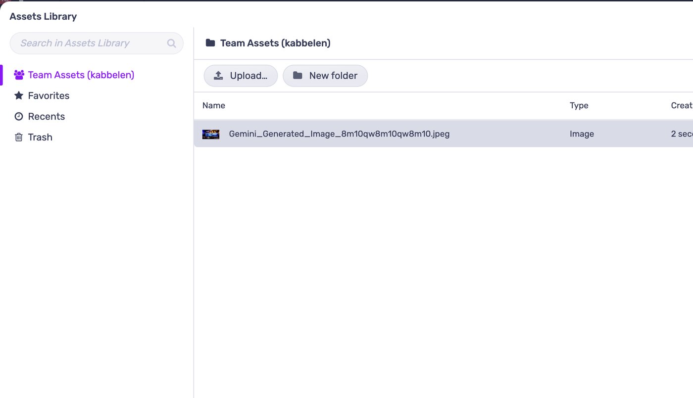 Assets Library with team folders, file list and details panel
