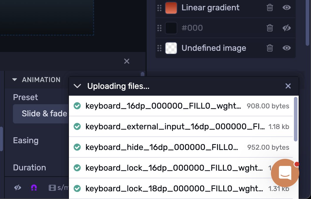 Upload monitor listing several files uploading in parallel inside the graphics editor
