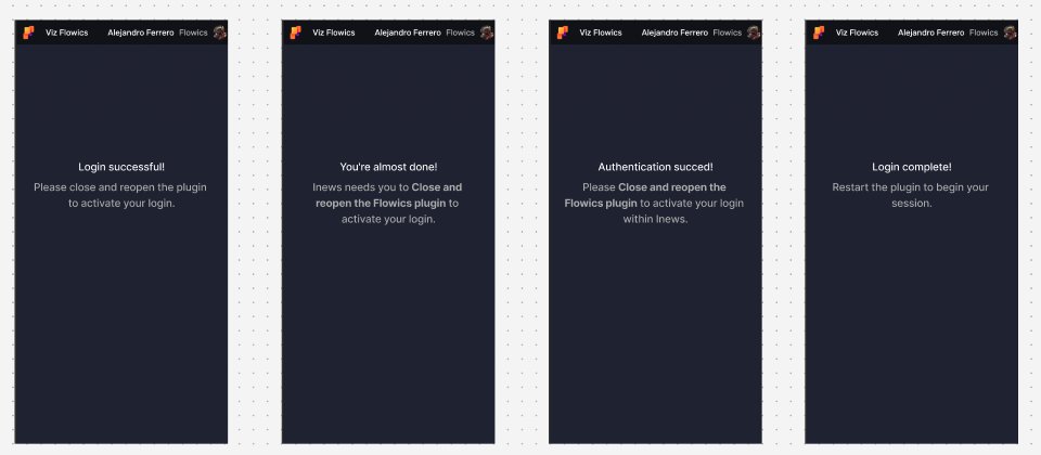 Option 2: four of the copy variants for a post-login screen asking the user to close and reopen the plugin